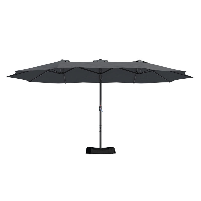 15 Ft Dark Gray Steel Market Patio Umbrella with Base