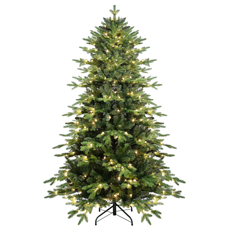 Arbre de Noël de 6,5 pi + PE avec 350 lumières blanches chaudes, 2142 pointes, conception à branches articulées, support en métal massif pour une décoration confortable, centre de table festif