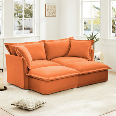 Orange 2 places avec repose-pieds, lit convertible pour un usage domestique, rembourrage luxueux en coton et en éponge, élégantes coutures en cascade, combinaisons multiples de styles de sièges, amovible