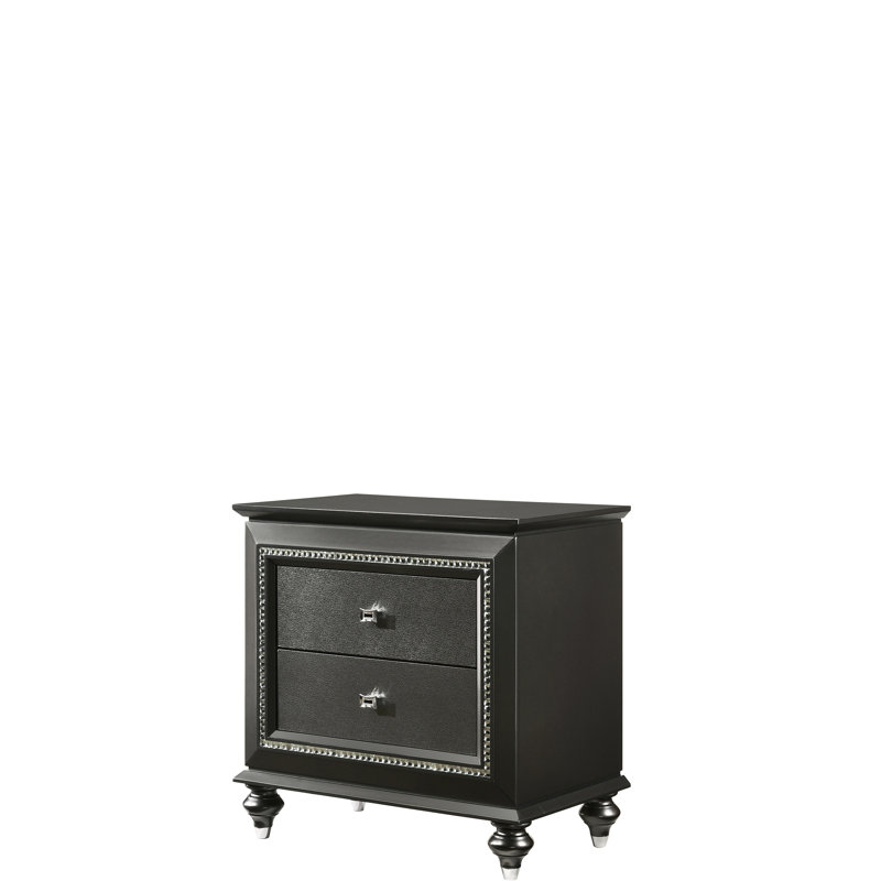 Nightstand - Elegant & , 2 Drawer Storage With Felt-lined Interior Ample Storage, Textures,, Metallic Gray