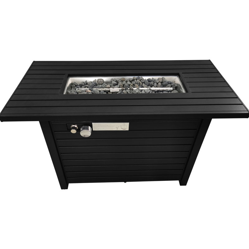 Outdoor Fireplace Table In Black Steel,  Adjustable Flame, Propane & Natural Gas, Stainless Steel Burning Area, Included Lid W Fire Pit Table, Burner,