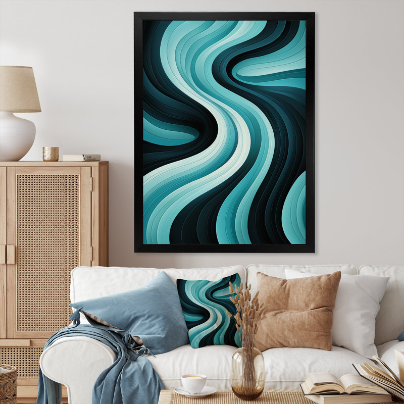 «Turquoise Black Opt Art In - Op Art», art mural sur toile, H 32 po x l 24 po x P 1 po, Cadre photo noir