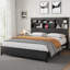 Base de lit grand avec tête de lit bibliothèque. Grand lit plateforme avec rangement à 2 niveaux avec station de charge. Matelas noir facile à assembler sans sommier-1991447170
