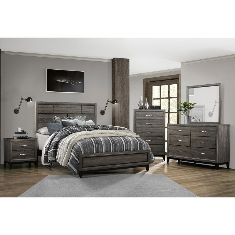Mobilier de chambre à coucher avec poignées de bar en chrome poli de style contemporain à finition grise 1 pièce