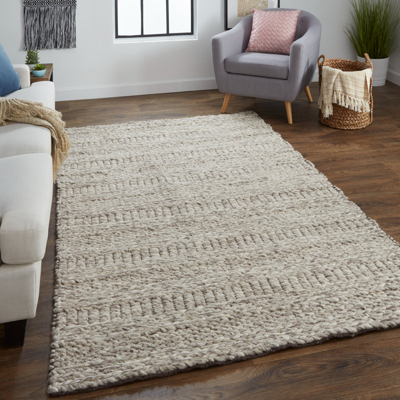 Orion Looped/Hooked Wool Oatmeal Area Rug, Rectangle 9'6" x 13'6"