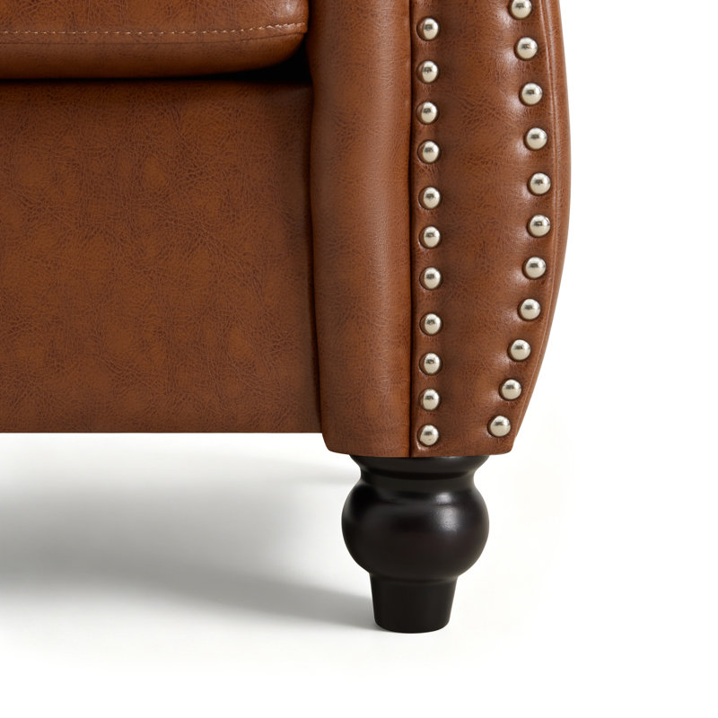 Canapé Chesterfield 3 places Camberley, Cuir polyuréthane brun