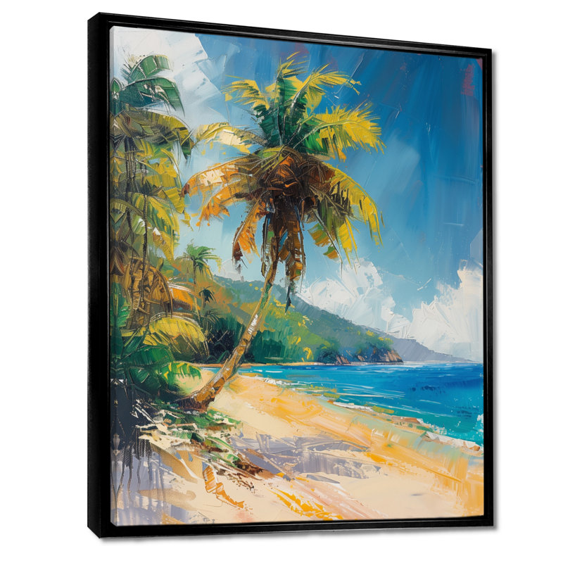 «Green», palmiers verts, oasis tropicale I - palmiers et palmiers, art mural, H 24 po x l 32 po, Cadre flottant noir