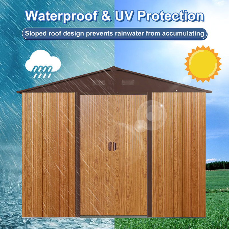 8ft x 6ft Coffee Iron Outdoor Storage Shed with Floor Base