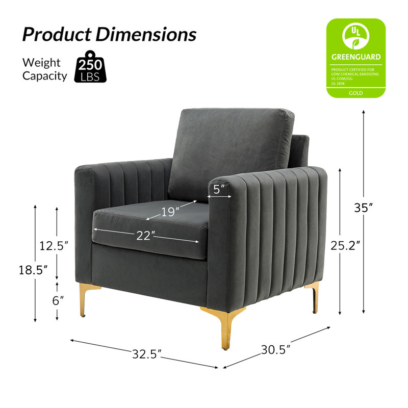 Fauteuil club en velours Gillette, Gris