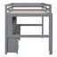 Lit mezzanine double en bois gris avec bureau, rangement et plateau de chevet avec port