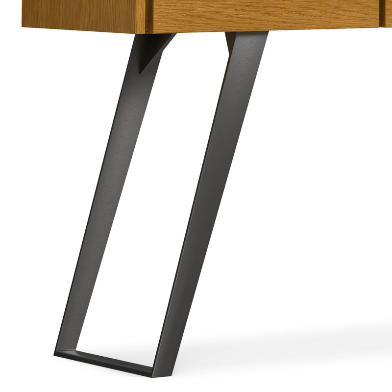 Table de canapé industrielle moderne en placage de chêne l 60 po avec 3 tiroirs et pieds inclinés en métal Lowry