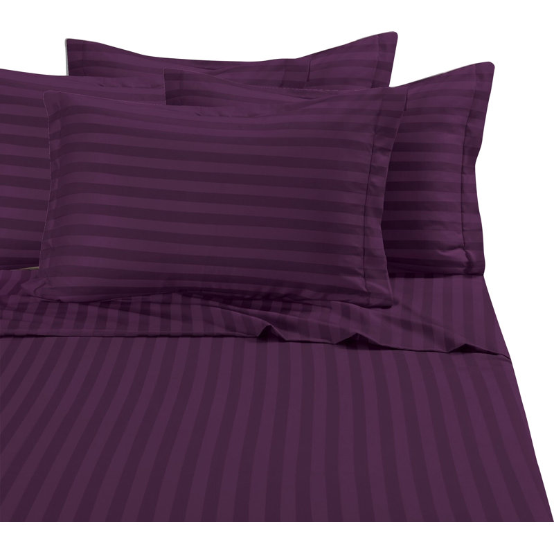 Elegant Comfort 6-Piece Damask Stripe Bed Sheet Set, 1500 Thread Count Microfiber, Wrinkle-Resistant, Purple, Queen