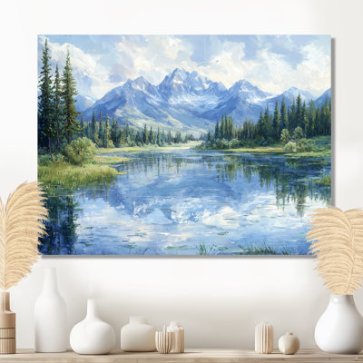 Mountain River Reflections In Rocky Mountains IV - montagnes, art mural en métal pour le salon