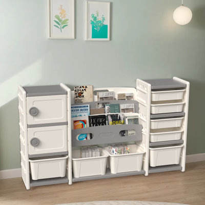 Kids Toy Storage Organizer With Removable Bins And 4-tier Bookshelf by Rebrilliant