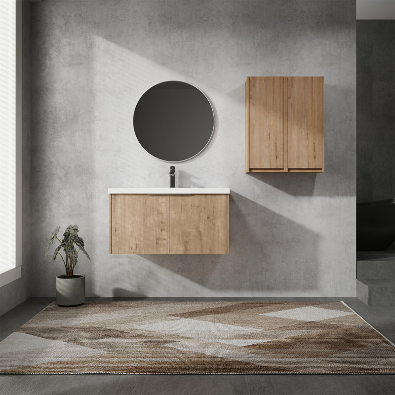 Meuble-lavabo mural avec lavabo et armoire latérale, 35"
