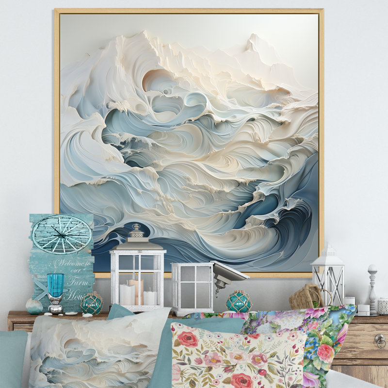Vagues de sérénité sur toile, Cadre naturel flottant, 16" H x 16" W