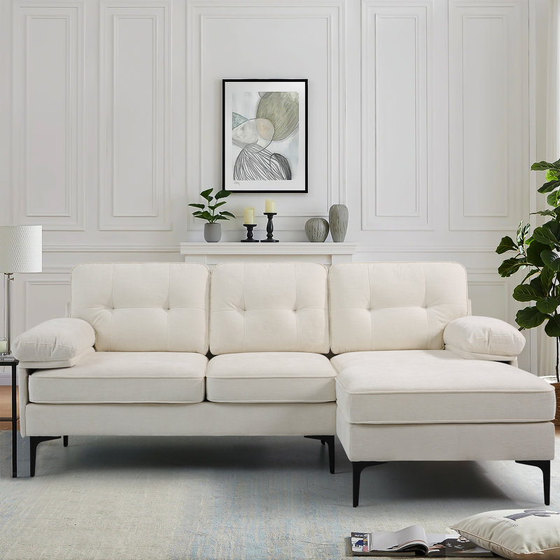 Joseph-Alexander Upholstered Sectional 82.7" Wide Sectional Sofa with Chaise Chenille Fabric White Modular Design for Living Room