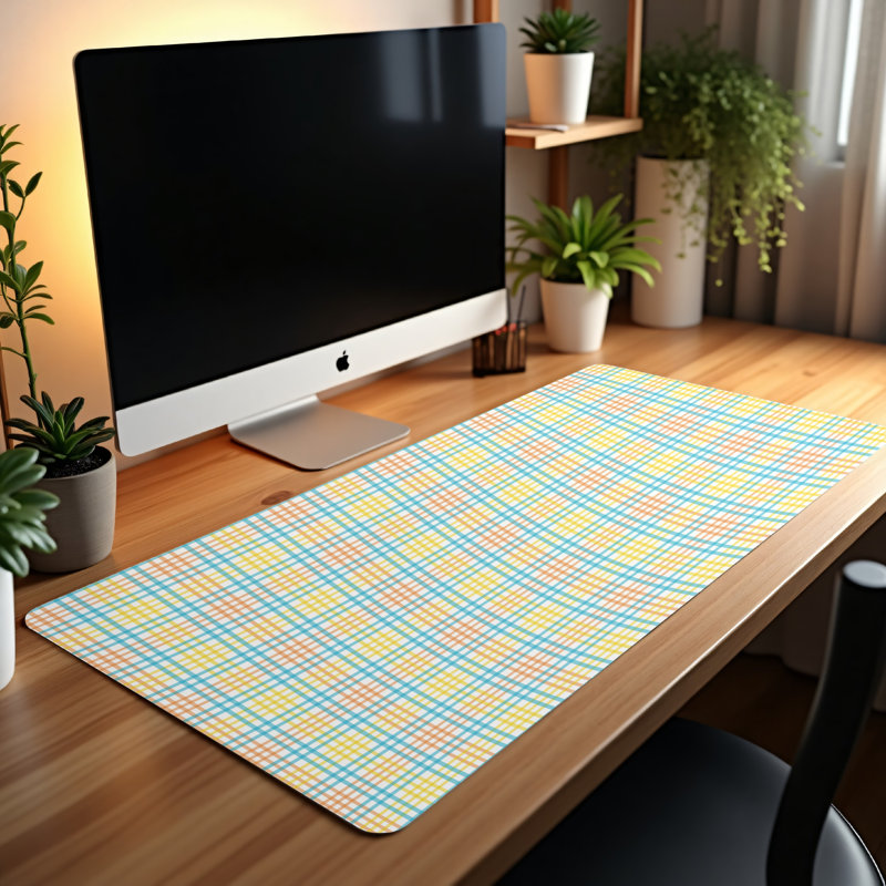 Pastel Gingham Check Desk Mat, 14.4x12.1