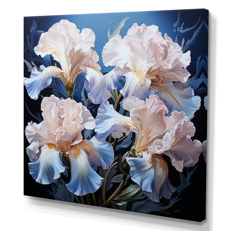 Iris baignant dans une aura argentée au clair de lune II sur toile, Toile tendue, H 16 po x l 16 po x P 1 po