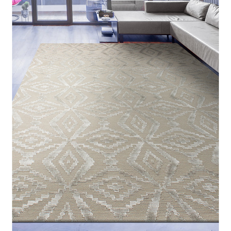 Ikat Area Rug in Grey And Purple, Rectangle 10' x 14'