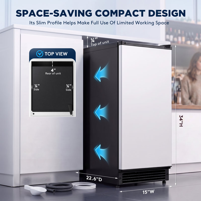 Chichef 15” Undercounter Gourmet Cube Ice Maker with Timer & Reversible Door