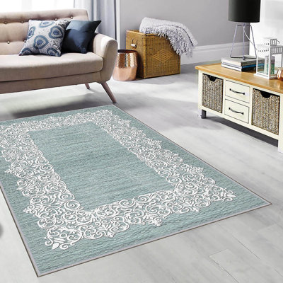 Tapis tissé élégant, 5,2 x 7,5 pieds | 100% polyester, hauteur des poils de 0,3 po, antibactérien, envers en PVC antidérapant | Lavable à la machine, impression numérique 3D | Parfait pour le salon, la chambre à coucher et la décoration intérieure