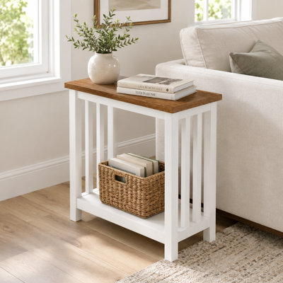 Farmhouse Side Table Set with Storage Shelf, Rustic Accent Nightstand for Living Room & Bedroom
