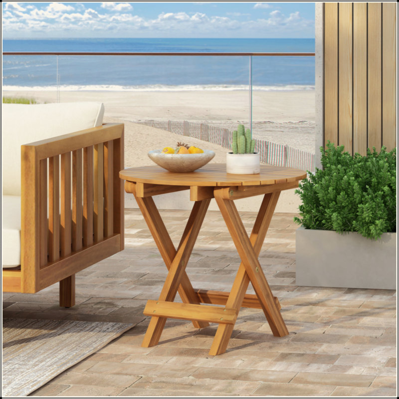NO INSTALLATION REQUIRED, FOLDABLE AND ADJUSTABLE OUTDOOR ACACIA WOOD SIDE TABLE