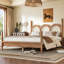 Lit plateforme Queen Size avec tête de lit arquée en osier, cadre de lit en bois, lit à baldaquin pour chambre à coucher, naturel-1530946727