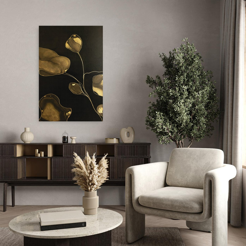 «Black and Botanicals Abstract Elegant Minimalist Flower Nature», reproduction d'art murale, H 36 po x l 24 po