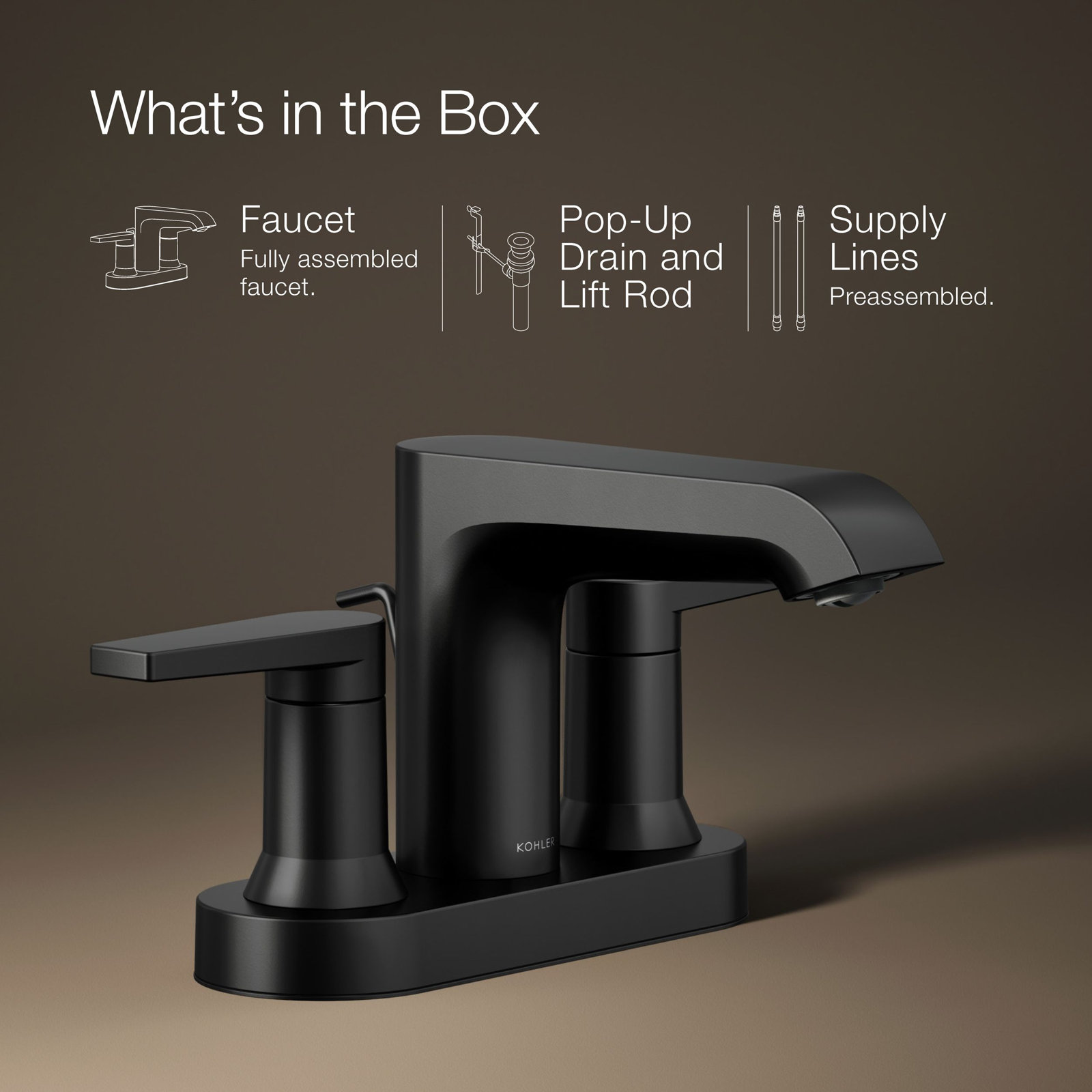 Hint 4" Centerset Bathroom Faucet with Drain, Matte Black