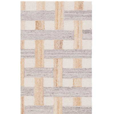 Tapis gris / ivoire en laine / coton touffeté à la main Ketela