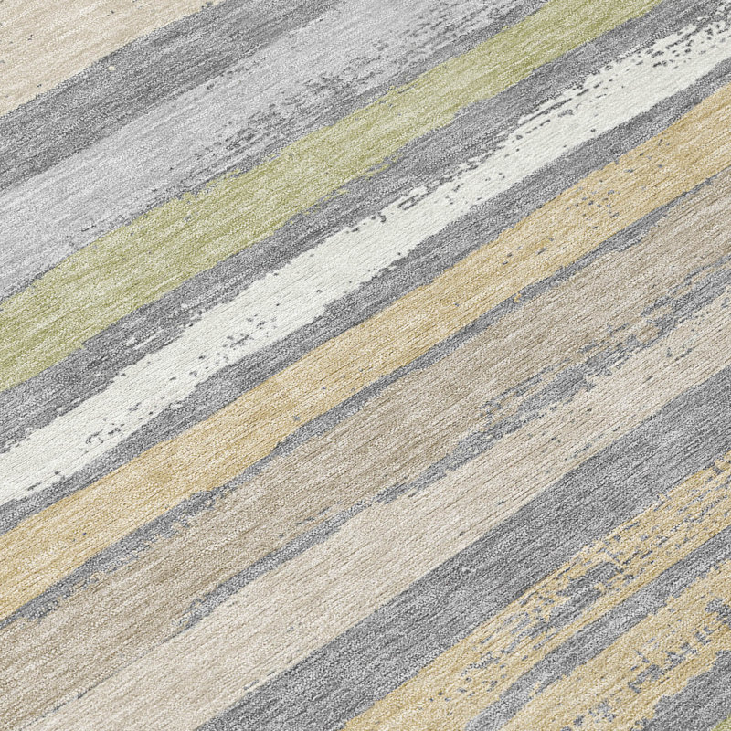 Gray and White Striped Synthetic Washable Indoor/Outdoor Rug 20" x 30"