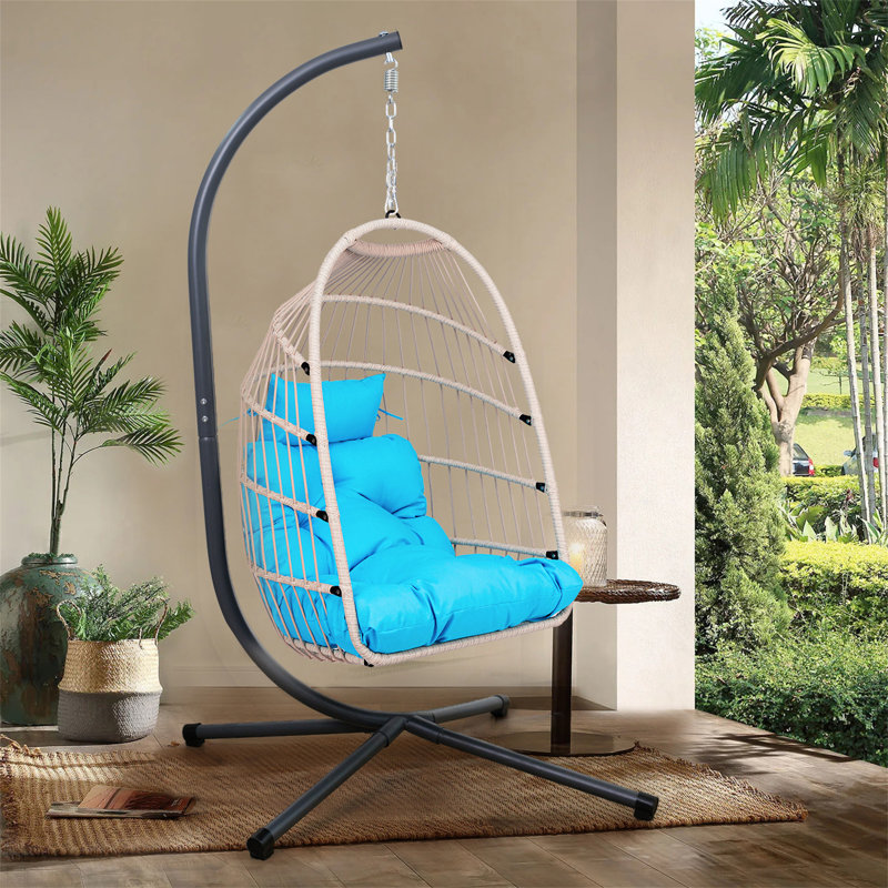 Fauteuil suspendu d'extérieur avec support, L 29,13 po x P 42,12 po, Gris clair / bleu