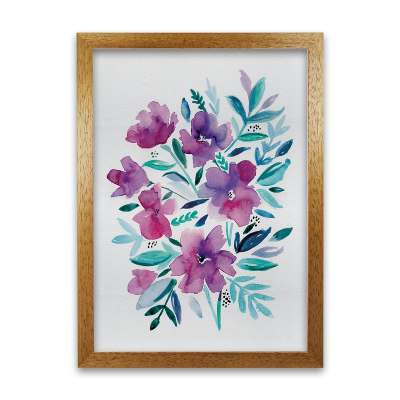 Loose Pink Floral by Laura Irwin - Print, 59.4cm H x 42cm W x 3cm D, Oak Framed