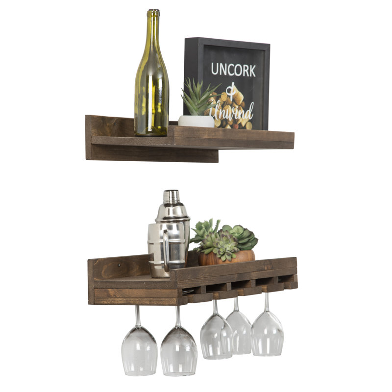Support mural pour verres à vin en bois massif Charla, Noyer foncé, H 4,25 po x l 24 po x P 10 po