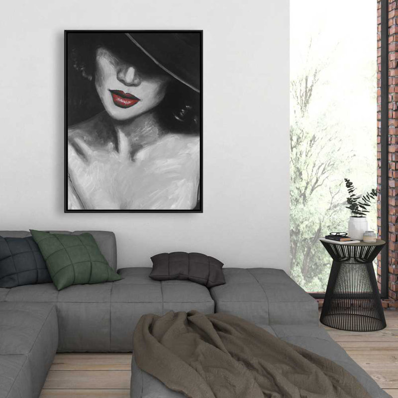 Mysterious Red Lips Lady - toile de salon noire et blanche