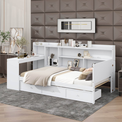 A Full-Sized Wooden Daybed With Three Built-In Drawers And Integrated USB Charging Ports by Lark Manor