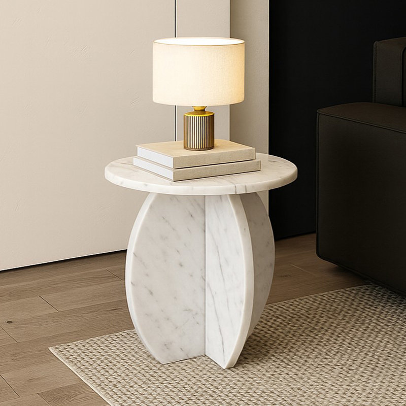 Iverna Marble Top End Table, White