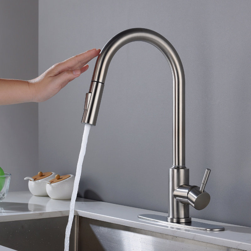 Robinet de cuisine tactile avec douchette extractible, Nickel brossé