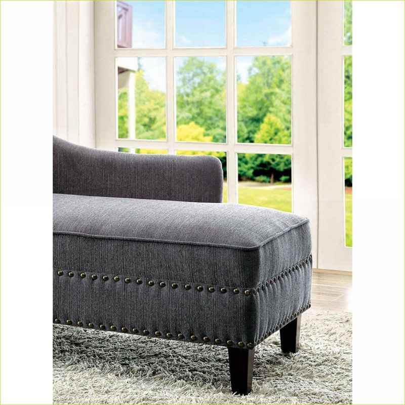 Chaise d'appoint en tissu moelleux gris ardoise avec garniture cloutée, avec coussin, pour adultes, meubles de salon, Gris