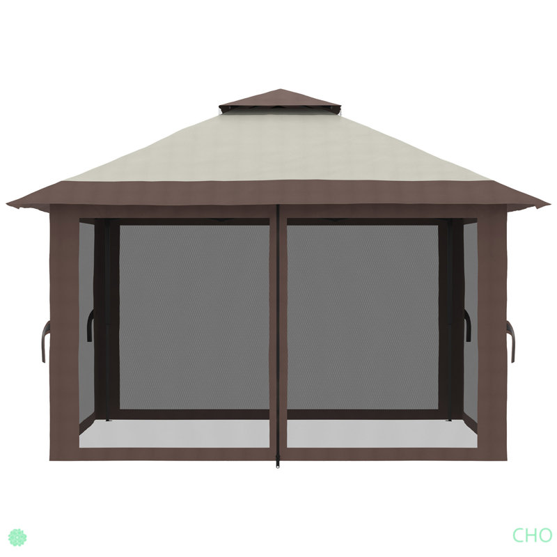 Pop Up Gazebo With Netting, Instant Canopy Tent Shelter With 2-Tier Roof,  Wheeled Carry Bag, Water/Sand Bags For Outdoor, Garden, Parties