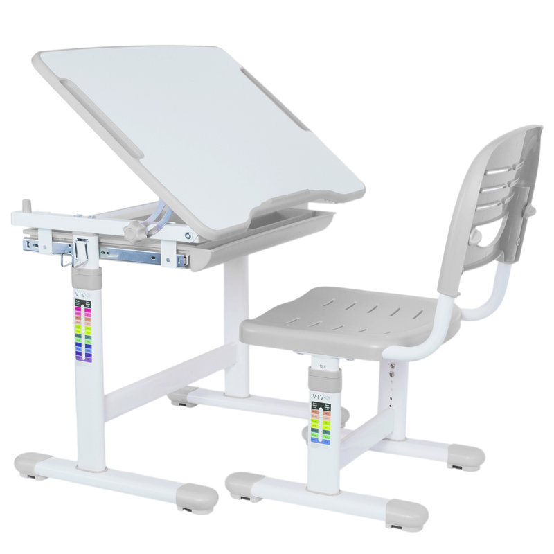 Gray Adjustable Height Kids Desk and Chair Set with Drawer