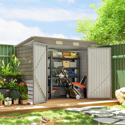 Abri de jardin 8 x 4 pi en métal avec 2 évents, gris clair