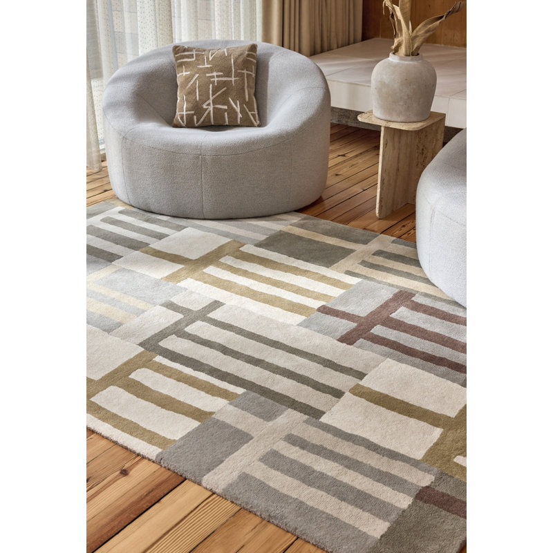 Monolith Handmade Wool Geometric Area Rug, Sandstone, Rectangle 6'7 x 9'2