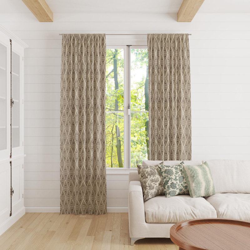 Chestnut brown geometric block print curtain panels