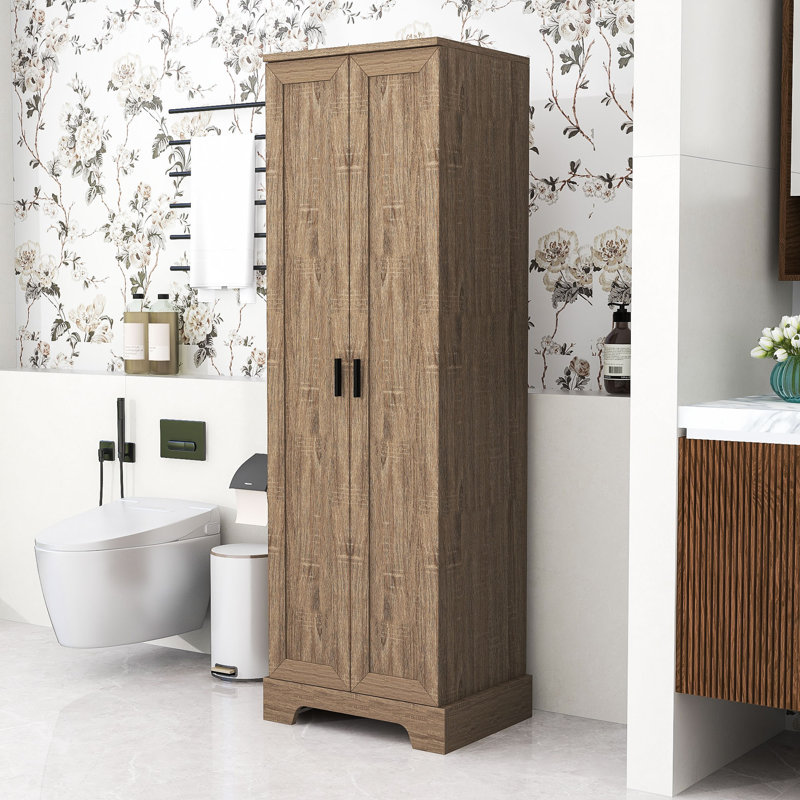 Armoire de rangement pour salle de bain avec 4 tablettes réglables et 2 portes, Brun