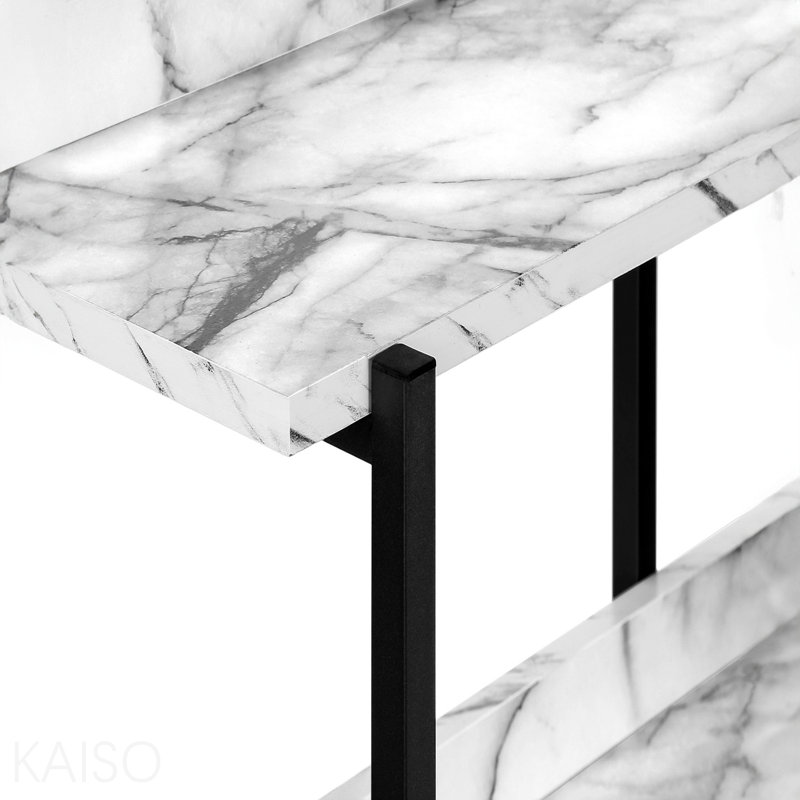 Console décorative, stratifié aspect marbre, métal noir pour le salon - blanc