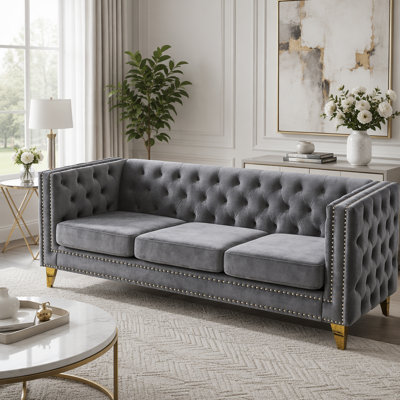 Elegant Velvet Chesterfield Sofa with Button Tufting