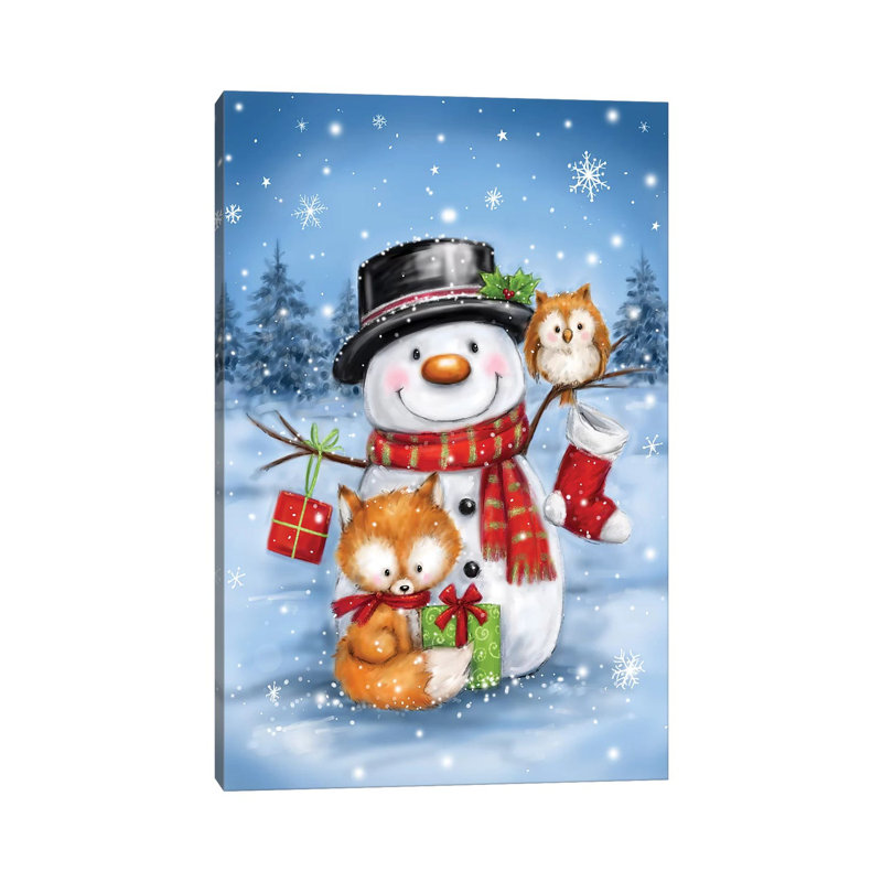 Snowman Owl And Fox by MAKIKO - Wrapped Canvas Print, 66.04 cm H x 45.72 cm W x 3.175 cm D